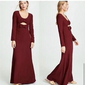 NEW Staud Lido Garnet bow cutout long sleeve maxi dress size 6